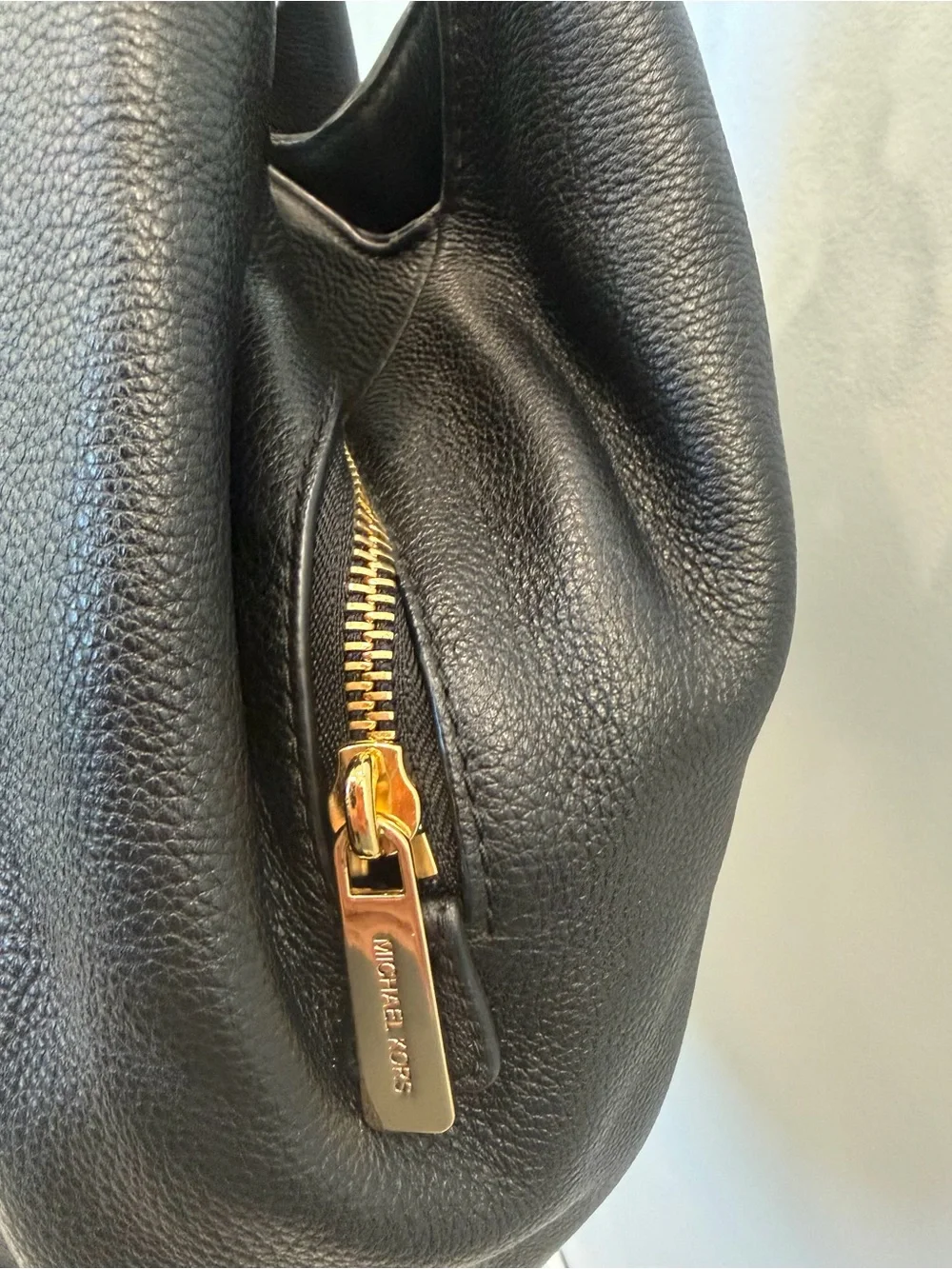 Michael Kors Black Leather Shoulder Hobo with Gold Chain Trim